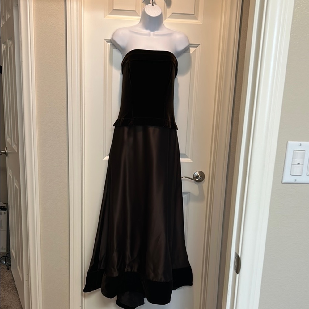 Elegant Chocolate Velvet and Satin Dress from Saks
